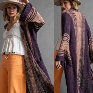Easel Wide Sleeve Boho Sweater Knit Duster Long Open Cardigan Kimono Long Sleeve